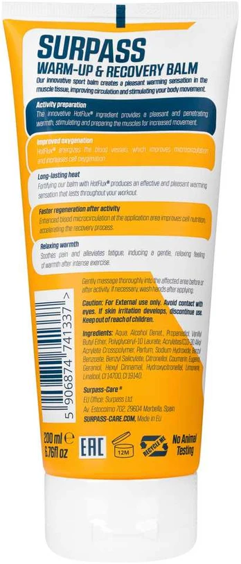 Šildantis balzamas Surpass Warm-up & Recovery 200ml