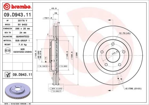 Stabdžių diskas BREMBO 09.D943.11