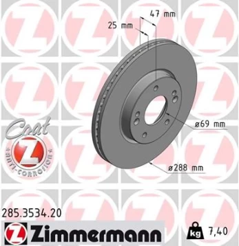 Stabdžių diskas ZIMMERMANN 285.3534.20
