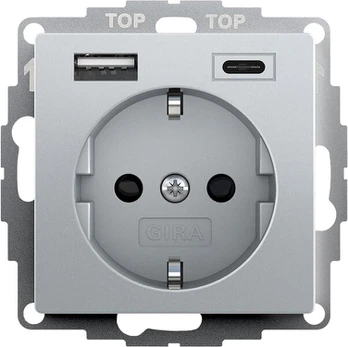 Schuko Usb-c/a Lizdas su Apsauga, Aliuminio, 2.4a/3a