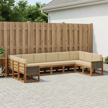 Lauko sofos komplektas su pagalve 10 pcs Natūralus ir bežinis