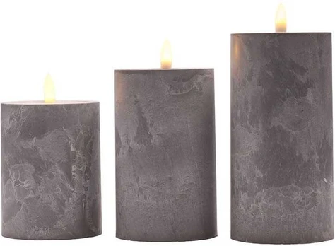 Solight LED candle set with timer, 3x candle, 10/13/15cm, pilkas, 2xAA