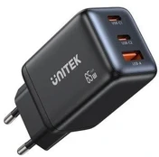 UNITEK WALL CHARGER GAN 2X USBC,USBA, PD 3.0, 65W