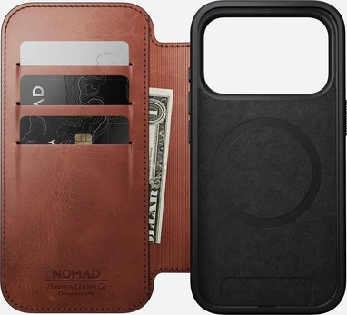 Dėklas Nomad Modern Leather Folio, olde dublin (Horween) - iPhone 17 Pro