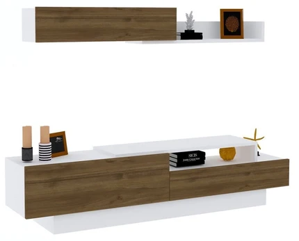 Svetainės baldų komplektas Kalune Design Elda, vidaus, baltas/riešuto