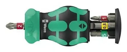 Wera Kraftform Kompakt Stubby Magazine RA 1, bit set black/green, 6-piece, 1/4", with ratchet function