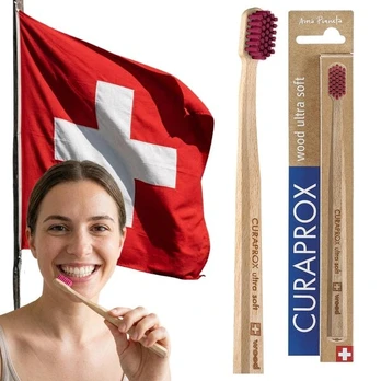 Itin švelnus dantų šepetėlis Curaprox CS Wood, raudonas