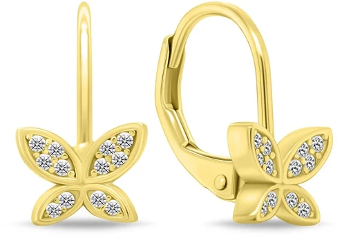 Brilio Silver Gold-plated dangling earrings with zircons Butterfly EA1272Y