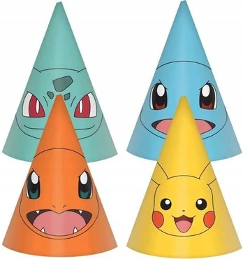 Party Deco Pokemon kepurės 16cm 8vnt