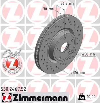 Stabdžių diskas ZIMMERMANN 530.2467.52