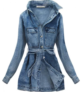 LONG JEANS JACKET WITH COLLAR AND BELT (C131) striukė