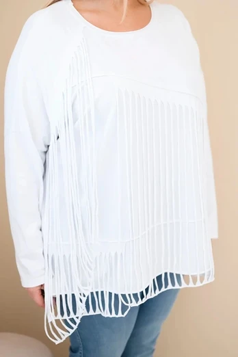 Moteriška Plus Size palaidinė su kutais, balta