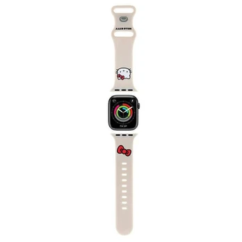 Hello Kitty Dirželis HKAWMSCHBLE Apple Watch 38|40|41mm smėlio spalva|beige strap Silicone Kitty Head