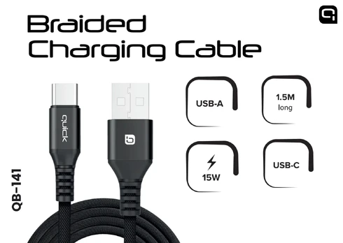 Quick QB-141 Braided Charhing and Data Cable USB to USB-С 1.5m