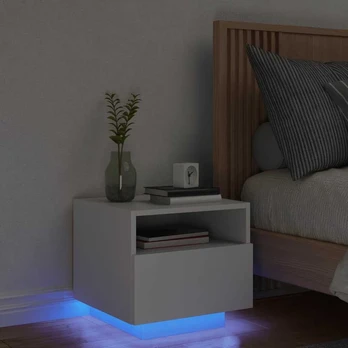 Naktinė spintelė su LED lemputėmis, balta, 40x39x37cm