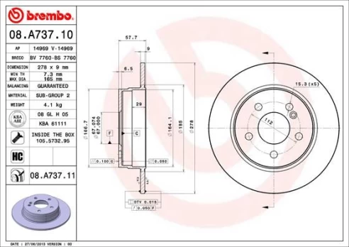 Stabdžių diskas BREMBO 08.A737.11