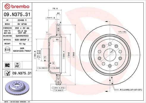Stabdžių diskas BREMBO 09.N375.31