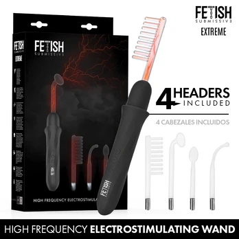 Fetish Submissive High Frequency Electro-Stimulation Wand, 4 Heads, Black