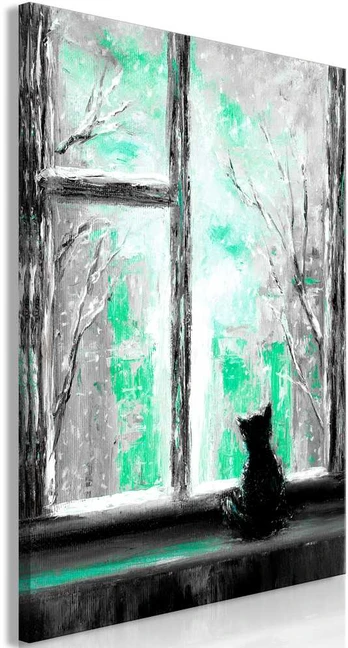 Artgeist Paveikslas - Longing Kitty (1 Part) Vertical Green