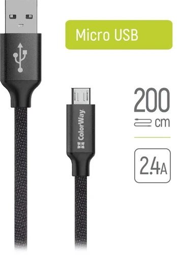 ColorWay USB/Micro USB Cable, 2 m, 2.4 A, Juodas
