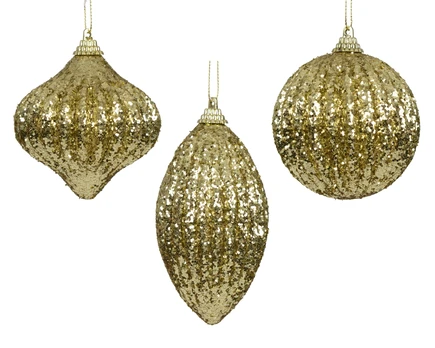 Kalėdinis eglės žaisliukas BAUBLE, šv. auksinės sp., 3 rūšių, 8 cm, 1 vnt