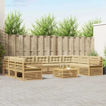 Lauko sofos komplektas 10 pcs Balta ir kreminė Poliesteris