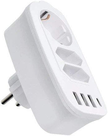 Oem Power strip with 3 sockets max 16A with 3x USB A, 1x typ C jungtys E06 baltas