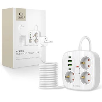 Baltas 3x lizdai + 2xUSB + 2xUSB-C prailgintuvas "Tech-Protect PCS3X4 Power Strip"