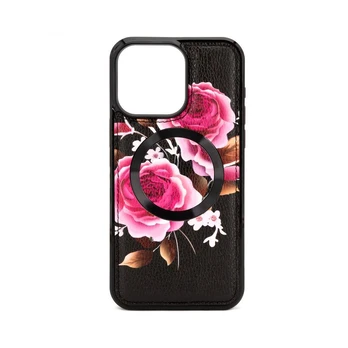 Nugarėlės dėklai Evelatus Apple iPhone 14 Pro Leather Case Zipper Design Flower Black