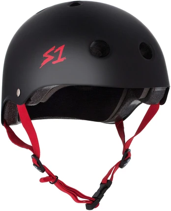 S-ONE LIFER HELMET - BLACK MATTE W/ RED STRAPS - L