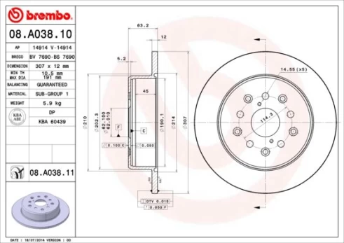Stabdžių diskas BREMBO 08.A038.11