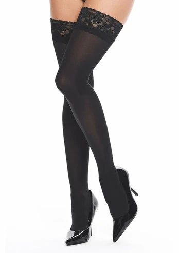 Hold Ups H026 Microfiber Stockings with Lace Top 50den Black