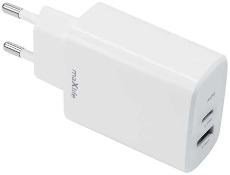 Maxlife MXTC-10-30AC PD QC charger 1x USB-C 1x USB 30W baltas