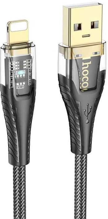 Cable USB A į Lightning Hoco 2,4A 1,2 m U121 juodas skaidrus