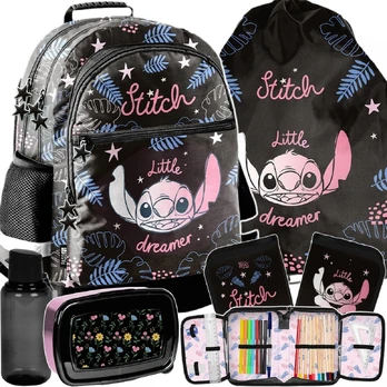 Stitch mokyklinė kuprinė, 5 dalių komplektas su priemonėmis