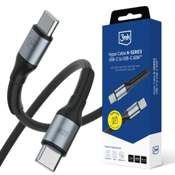 3MK Hyper Cable N-SERIES USB-C į USB-C 3m PD 3.0 QC 3.0 20V/3A 60W juodas
