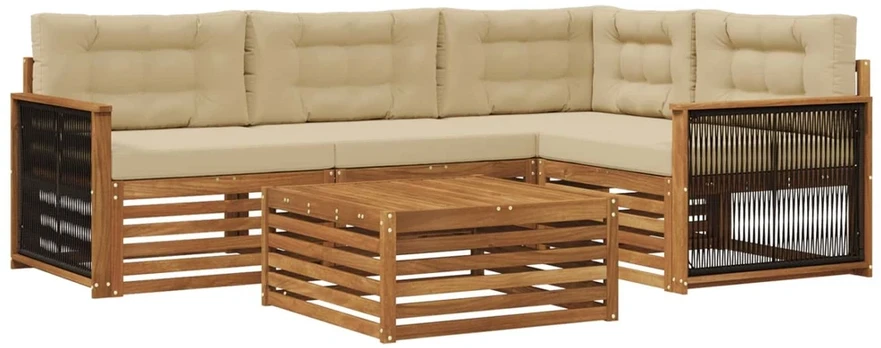 Lauko sofos komplektas su pagalve 5 pcs Natūralus ir bežinis