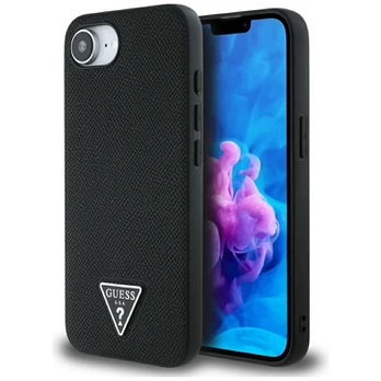 Dėklas Guess Grained Triangle MagSafe do iPhone 16e juoda