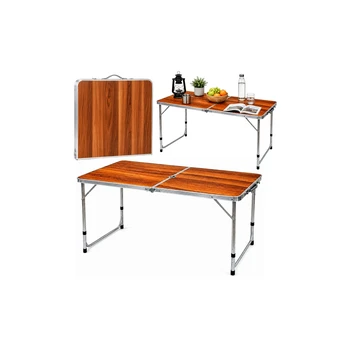 Lean Folding Camping Table Adjustable Height Suitcase Wood