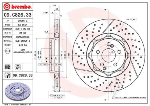 Stabdžių diskas BREMBO 09.C826.33