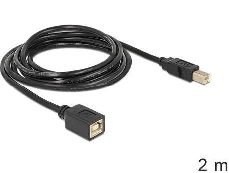 PRZEDŁUŻACZ USB-B M/F 2.0 2M JUODA DELOCK