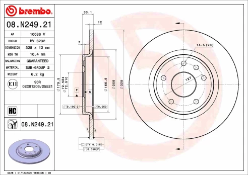 BREMBO 08.N249.21 Brake Disc