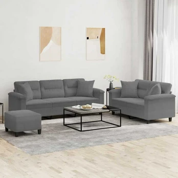 Sofa Sofos komplektas su pagalvėmis, 3 dalių, pilkas, audinys