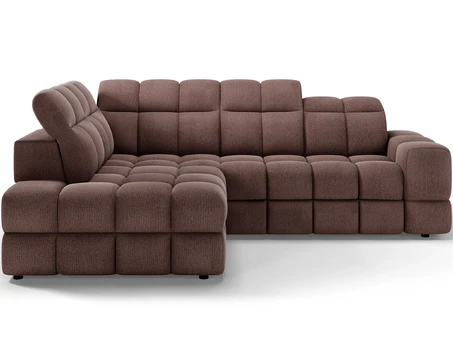 Bronon left-hand corner sofa with sleeping function and storage compartment, brown bouclé, Modern, Brown