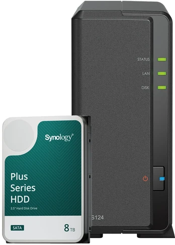 Serveris Synology DS124 8TB Plus HDD NAS-Bundle NAS inkl. 1x 8TB Synology Plus 3.5 col. SATA HDD