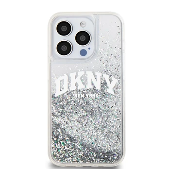 Dėklas DKNY Liquid Glitter Arch Logo Case for iPhone 14 Pro Transparent