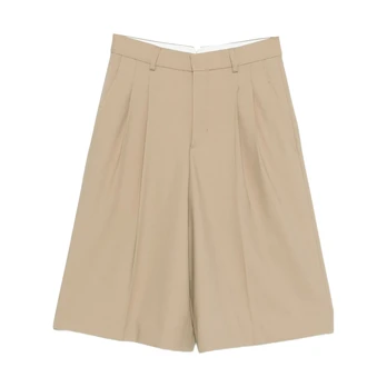 Šortai moterims, Smėlio, Low waist wide bermuda shorts