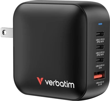 Verbatim Mini GaN Charger 100W 3xUSB-C PD, 1xUSB-A QC 3.0 32231