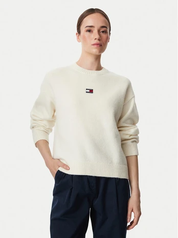Tommy Jeans Megztinis Fluffy Badge DW0DW23831 Balta Regular Fit
