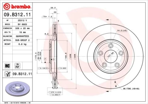Stabdžių diskas BREMBO 09.B312.11